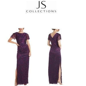 NWT JS Collections Womens Embroidered Flutter Short  Sleeve  Evening Dress 8